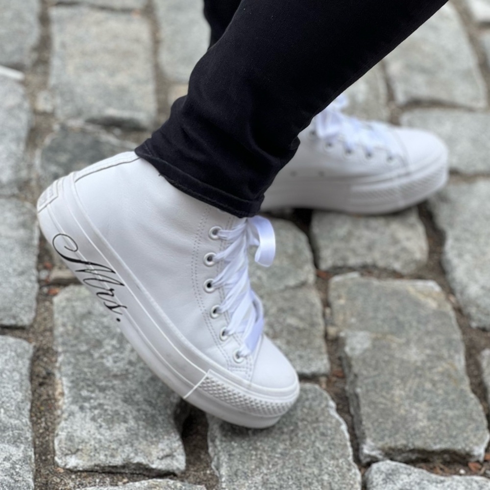 Custom Mrs Chuck Taylor All Star Lift Platform Wedding high top sneaker